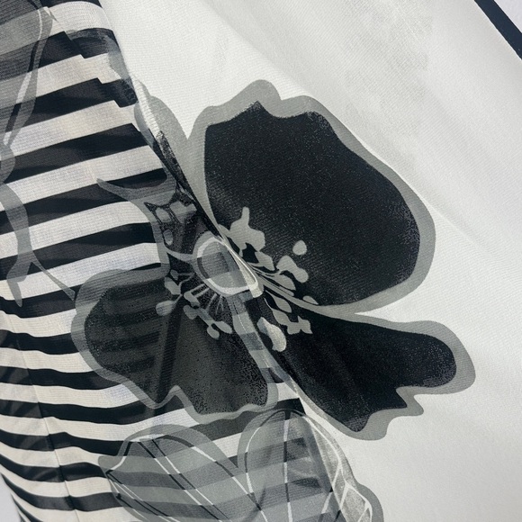 Joseph Ribkoff Floral Detailed Black and White Sheer Striped Cardigan Size 12 - Picture 7 of 10